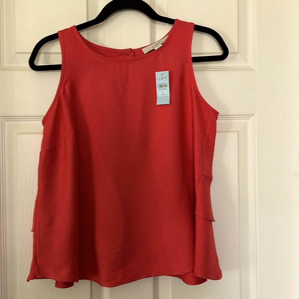 LOFT Red-orange Sleeveless Textured Shell Top